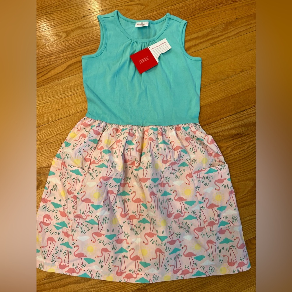 Hanna Andersson Girls Mint Green Pink Flamingo Dress